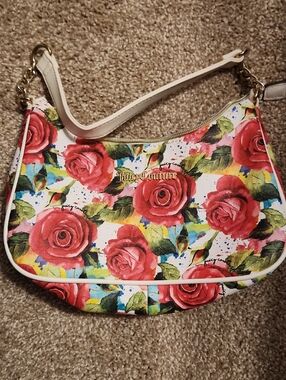 Juicy Couture Red Rose-Print White Shoulder Bag with Gold Logo